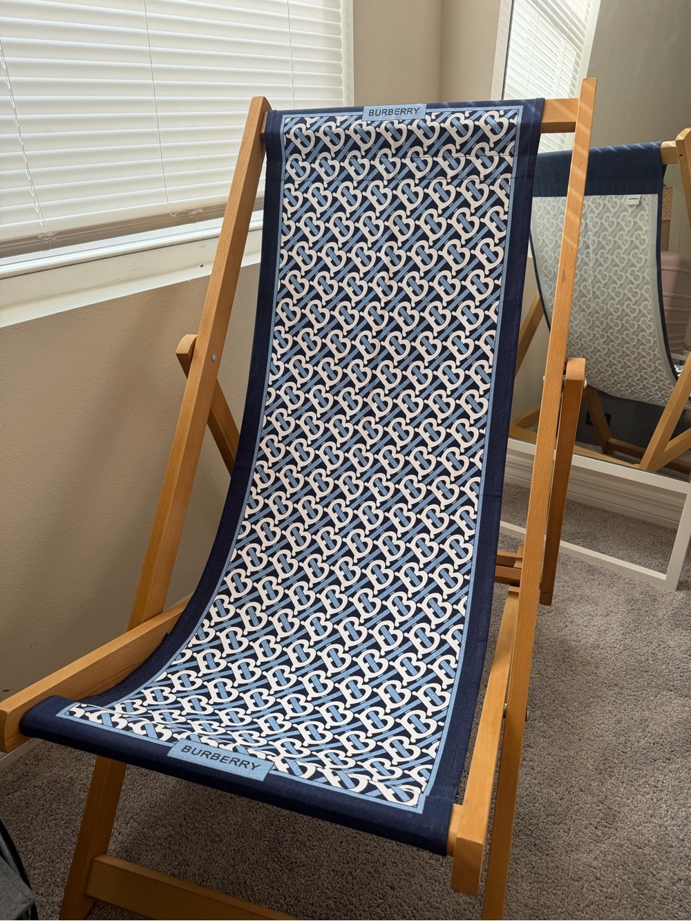 Burberry Navy & White TB Monogram Beach Towel